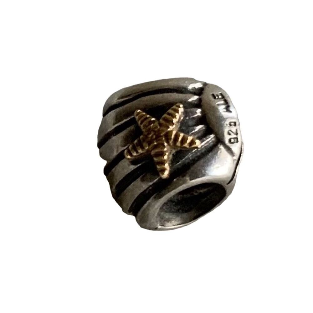 Pandora Sterling Silver & 14k Gold Starfish Seashell Dangle Charm 790249